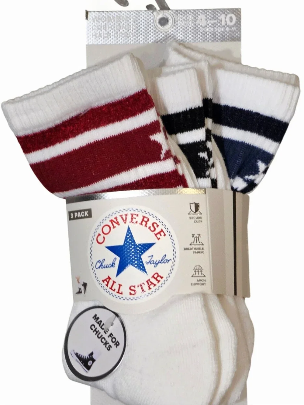 Converse 3-PK Cushioned Half Crew Chevron Star Striped Socks